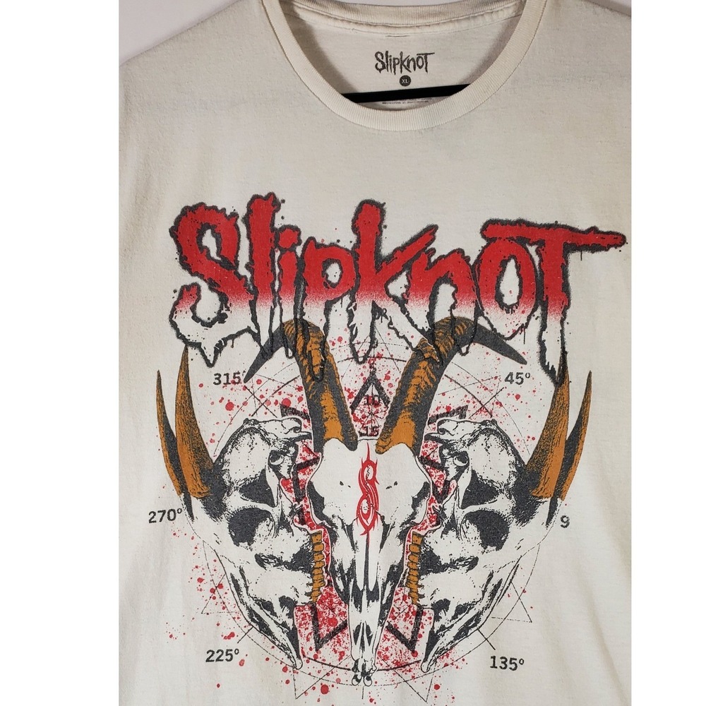 Slipknot Tour 2022 Graphic T-Shirt Mens XL Cream Off White Horned Skull Band Tee